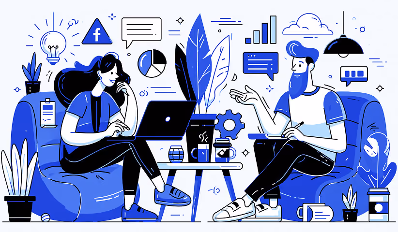 Two professionals discussing website strategy with laptops, charts, and marketing analytics, representing collaborative web design, digital marketing, and business growth.