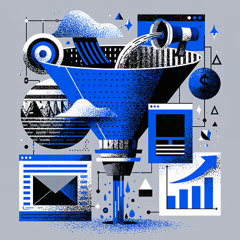 Stylized marketing funnel collecting website traffic and directing visitors toward conversion, representing lead generation, customer journeys, and conversion optimization.