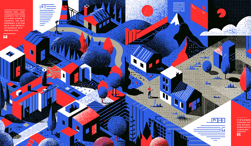 Stylized illustration of digital design systems and creative layouts.