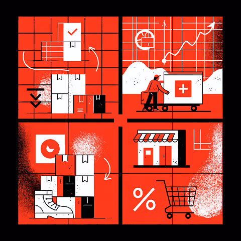 Ecommerce website optimization and fulfillment workflow illustration.