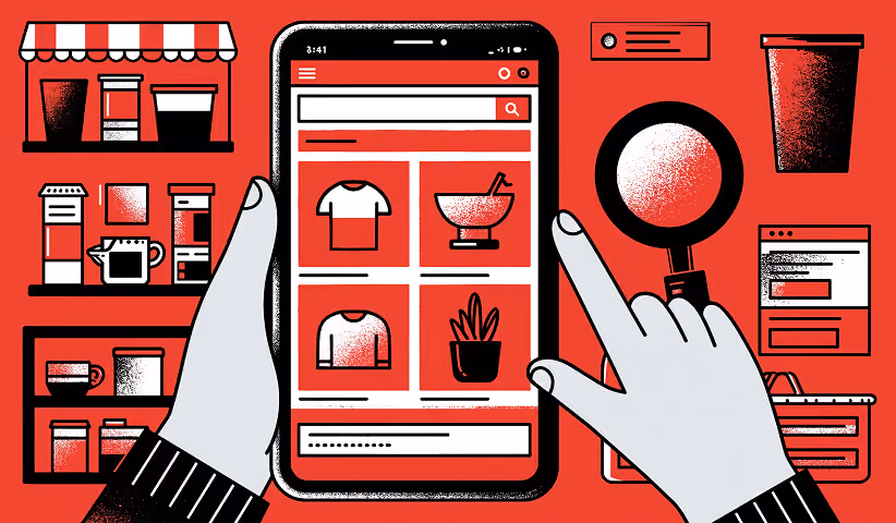 Mobile ecommerce shopping interface with online products.