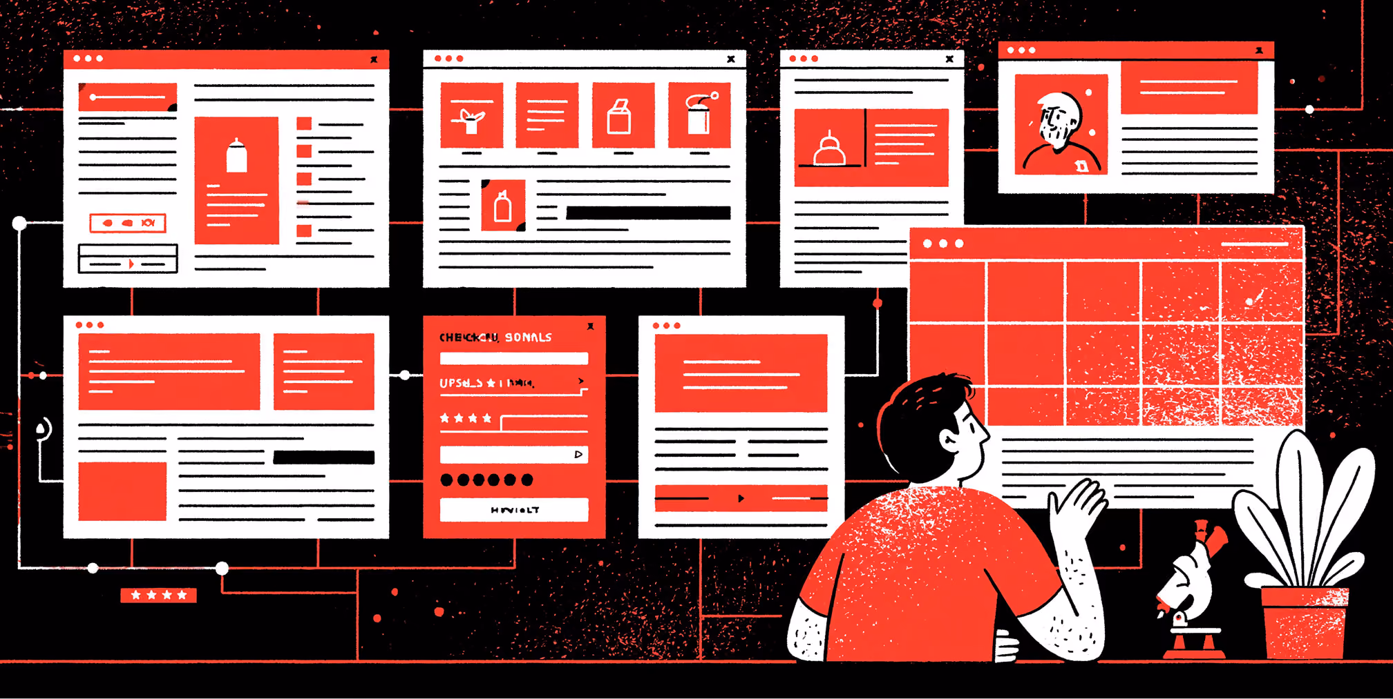 Website page layouts and content management interface.
