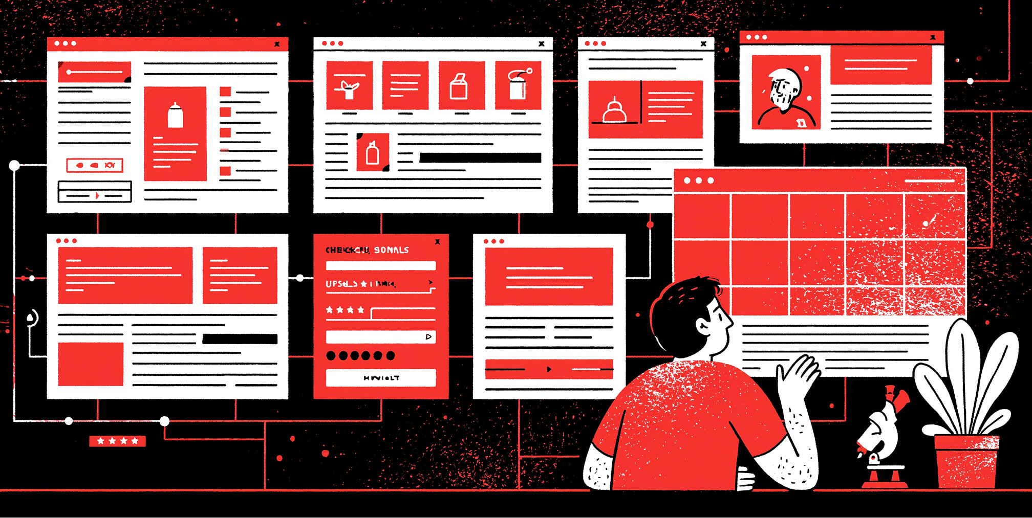Website page layouts and content management interface.