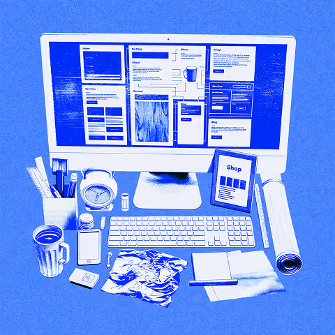 Creative branding assets and website design workspace.