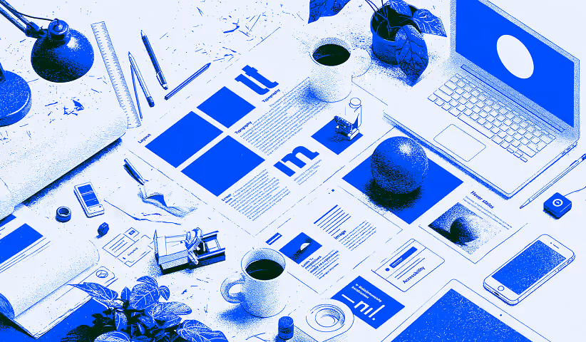 Designer workspace with plants, computer, and creative tools.