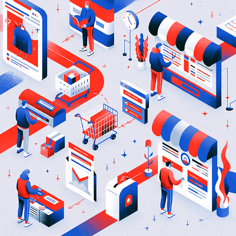 Shoppers browsing connected online storefronts.