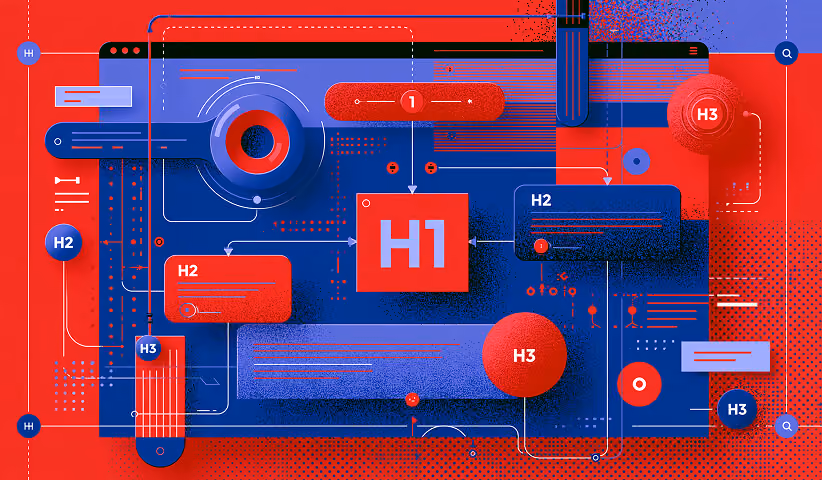 Website heading hierarchy with H1, H2, and H3 tags.