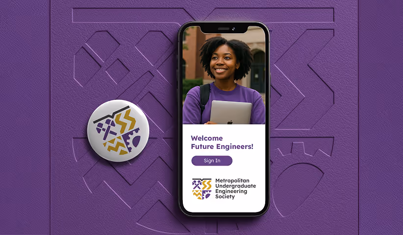 Metropolitan Undergraduate Engineering Society mobile app mockup.