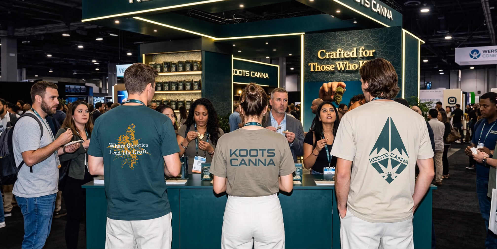 Koots Canna trade show booth with branded staff apparel.