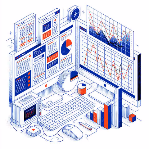 Marketing analytics dashboard displaying performance charts, graphs, reports, and business intelligence metrics on multiple monitors.