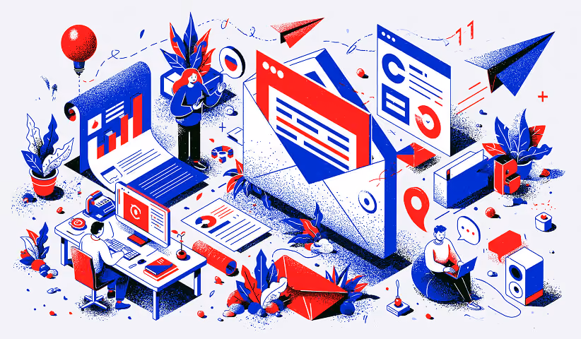 Email campaign creation workspace with newsletters, messaging, analytics, audience targeting, and marketing automation.