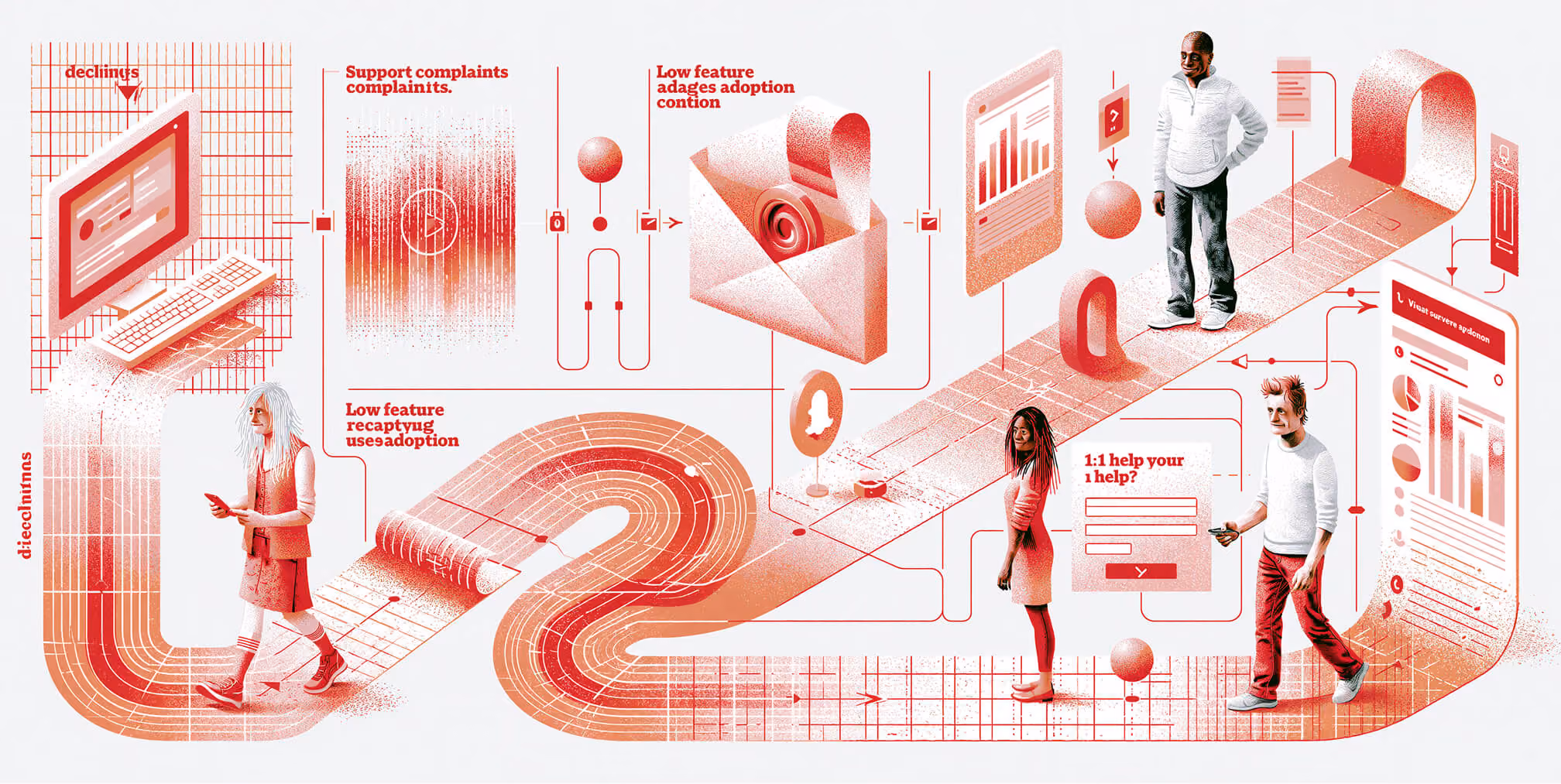 Customer retention email workflow illustrating churn prevention, product adoption campaigns, personalized support, lifecycle automation, and re-engagement strategies.