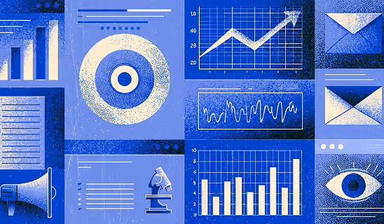 Email campaign analytics dashboard showing engagement metrics, performance charts, audience insights, campaign tracking, and reporting.
