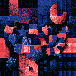 Stylized map of the United States illustrating regional email marketing campaigns, audience targeting, and nationwide customer outreach.