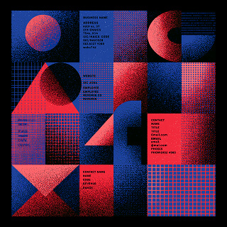 Abstract business branding illustration featuring geometric shapes, customer data, brand identity, and marketing strategy elements.