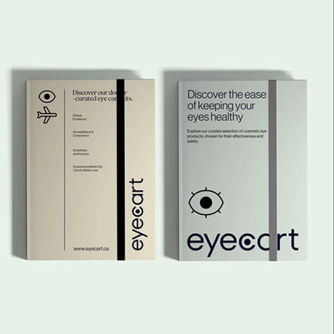 Eyecart branded brochure design showcasing professional healthcare marketing materials, printed collateral, and cohesive visual identity.