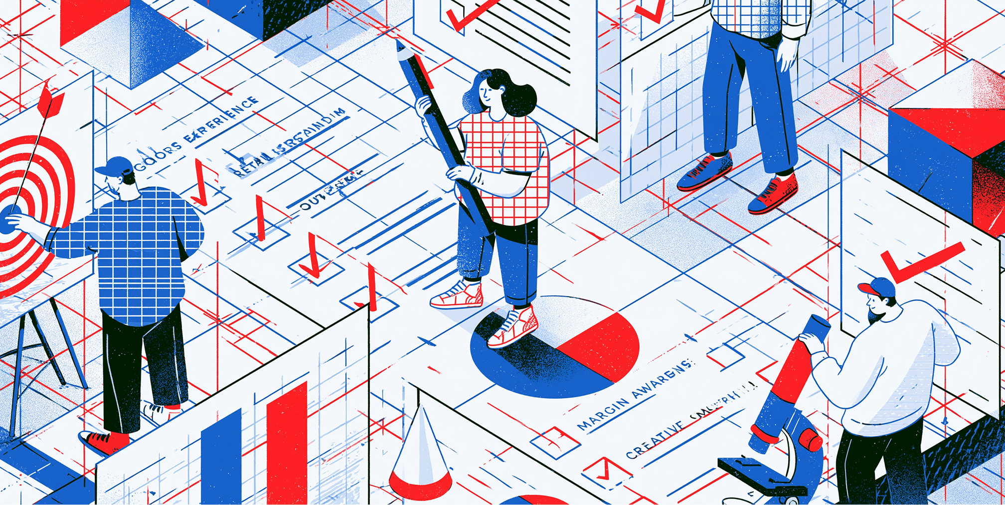 Illustration of CPG marketing strategy featuring retail expansion, consumer insights, creative campaigns, brand awareness, and performance analytics driving business growth.
