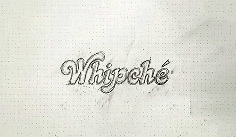 Early hand-drawn Whipché logo sketches illustrating the concept development and creative exploration phase of logo design.