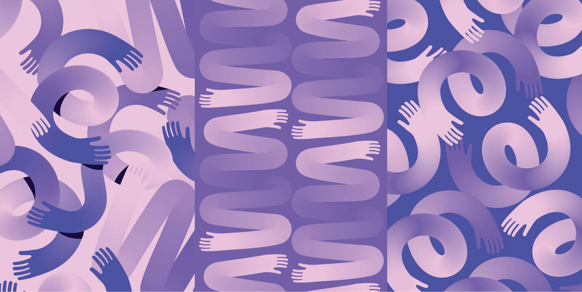 Abstract illustration of interconnected hands forming continuous patterns, representing collaboration, community, trust, and the human connection at the core of strong branding.