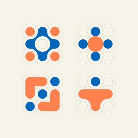 Geometric icon concepts built on circular grids, demonstrating systematic icon design and scalable visual identity development.