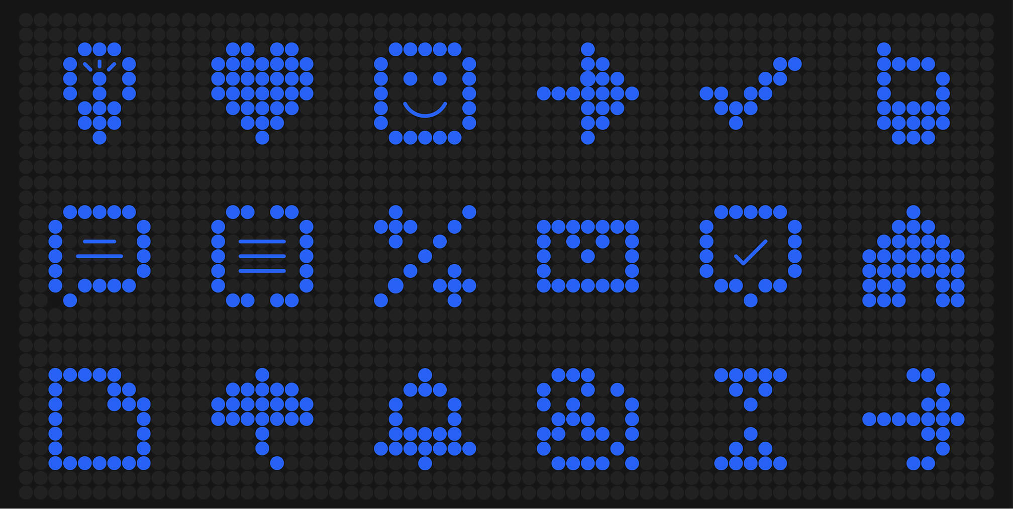 Pixel-inspired blue icon set designed for digital interfaces, showcasing scalable UI icons for navigation, communication, actions, and user interactions.