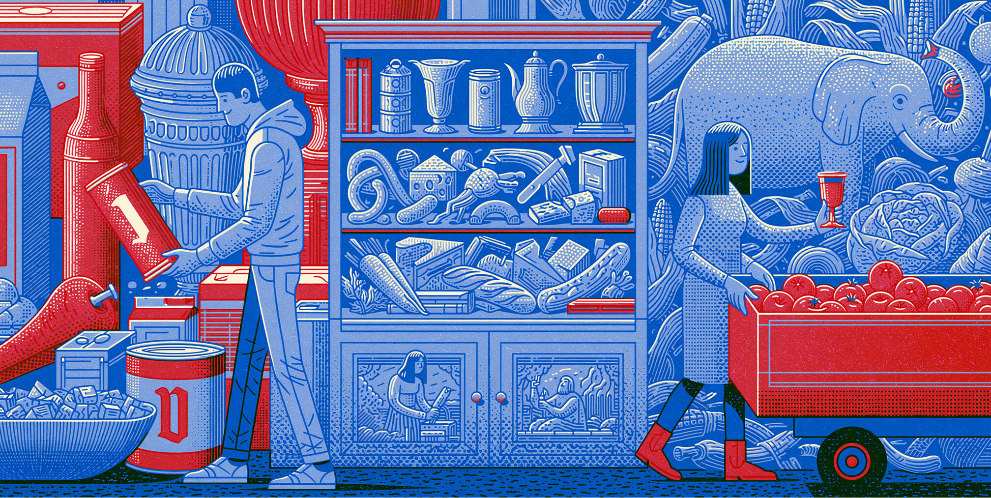 Shopper selecting products from a branded display while another customer browses nearby, illustrating how an effective rebrand influences purchasing decisions, improves recognition, and strengthens customer perception at the point of sale.