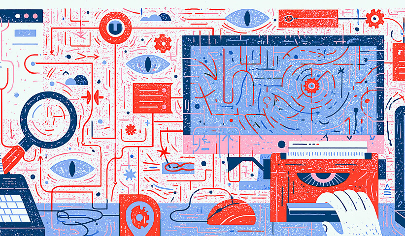 Complex network of code, system diagrams, search tools, and interconnected components, representing the investigation and troubleshooting process developers use to identify the root cause of Shopify technical problems.