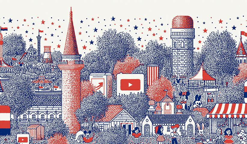 Illustrated city filled with recognizable landmarks, entertainment, and digital platforms, symbolizing how branding influences culture, tourism, media, and global recognition.