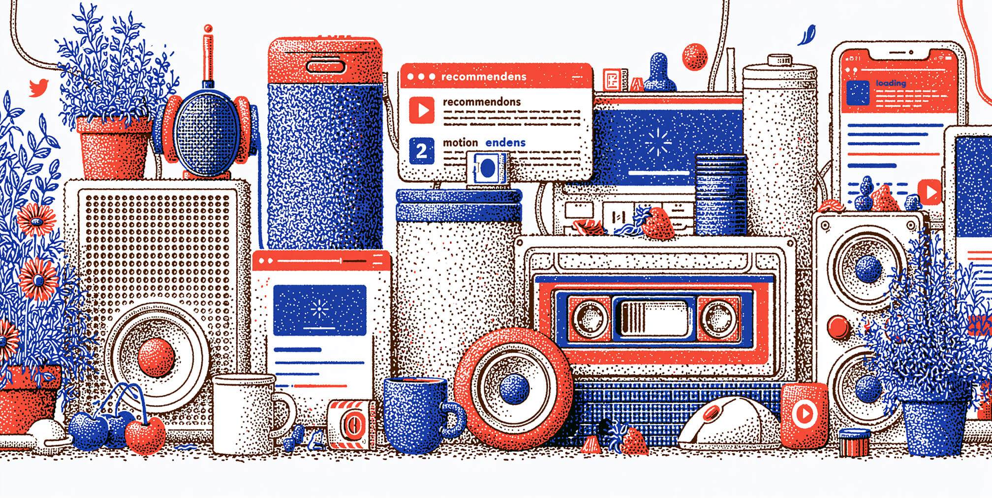 Collection of smart devices, speakers, digital interfaces, and connected technology products, representing the expanding ecosystem of modern brands across physical products and digital experiences.