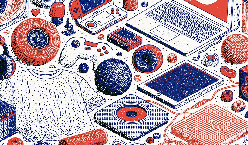 Assortment of consumer electronics, gaming devices, apparel, and connected products, illustrating how strong brands create cohesive ecosystems across multiple product categories.
