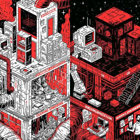 Multi-level AI infrastructure with interconnected systems, robotics, and intelligent processing, illustrating the layered architecture that supports enterprise AI and intelligent automation initiatives.