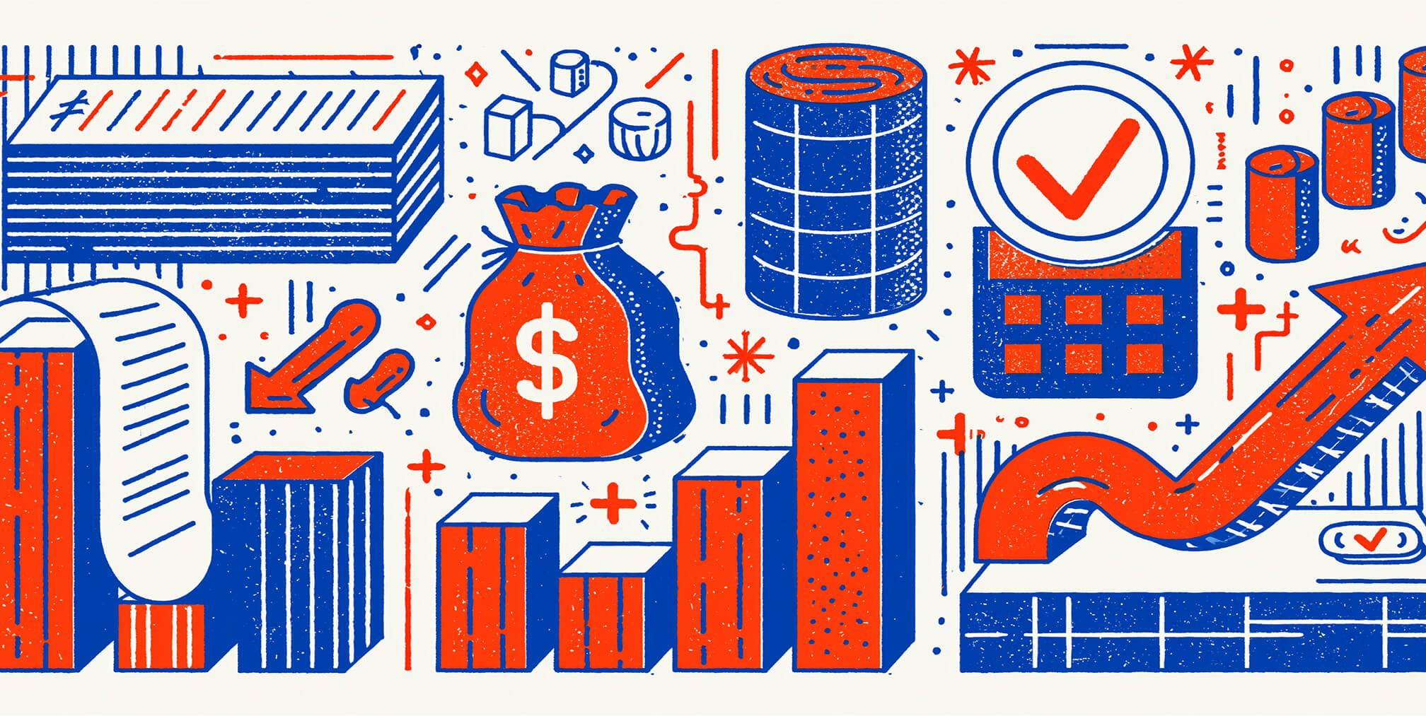 Financial growth illustration featuring cash flow, operational efficiency, profitability metrics, budgeting tools, business performance indicators, and long-term sustainable growth planning.