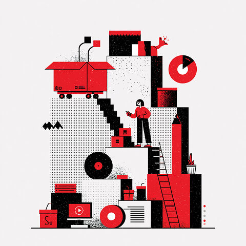 Building an online business from the ground up with stacked blocks representing planning, product development, content creation, operations, and scalable digital infrastructure.