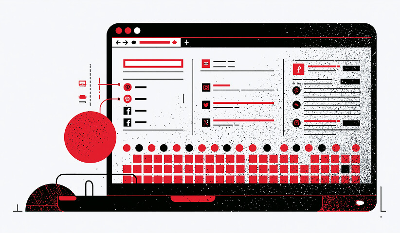 Ecommerce and social media management dashboard displaying marketing channels, content publishing, customer engagement, and online storefront administration.