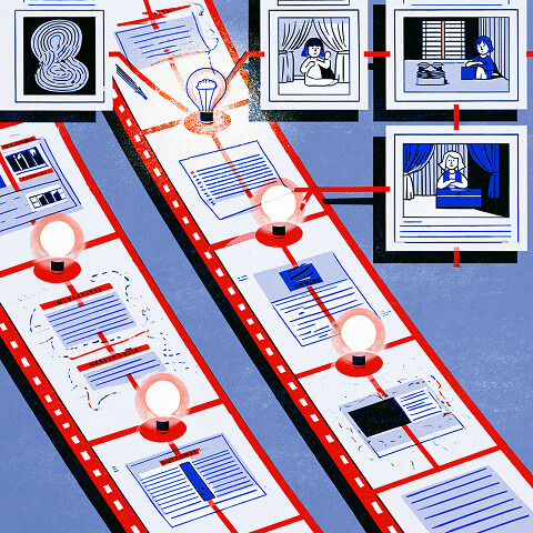 Strategy development pipeline connecting business ideas, documentation, approvals, and stakeholder insights into a structured planning process.