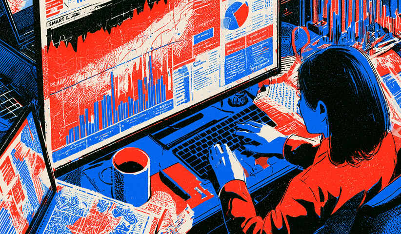 Marketing analyst reviewing campaign performance dashboards, customer analytics, and business intelligence reports to optimize marketing strategy.