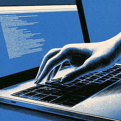 Business owner completing an online Illinois business registration application on a laptop.