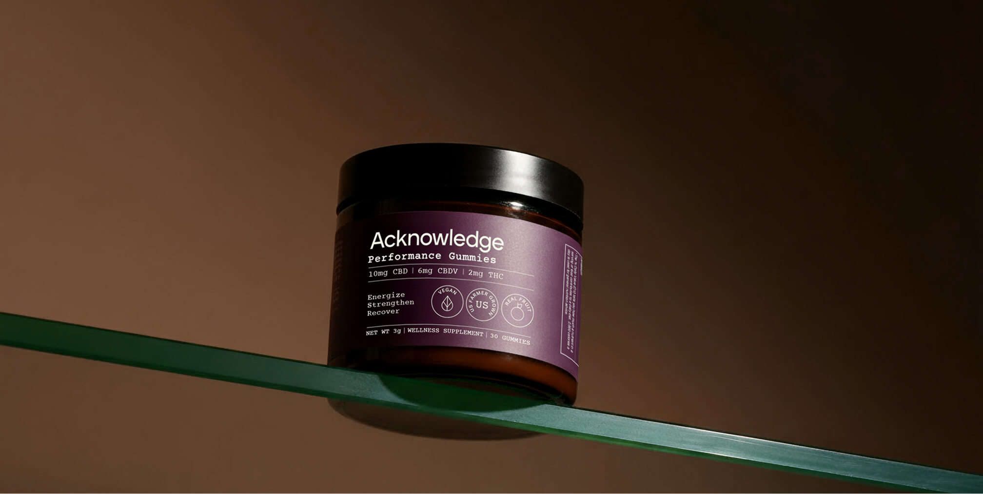 Cannabis wellness gummies packaging presented in a polished studio product photograph with premium branded design.
