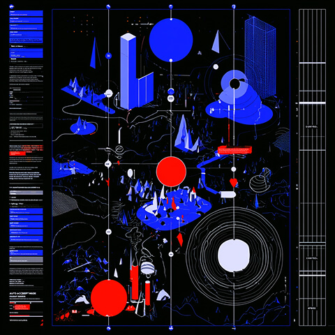 Abstract technical visualization combining data structures, geometric forms, and interconnected systems to represent complex AI planning.