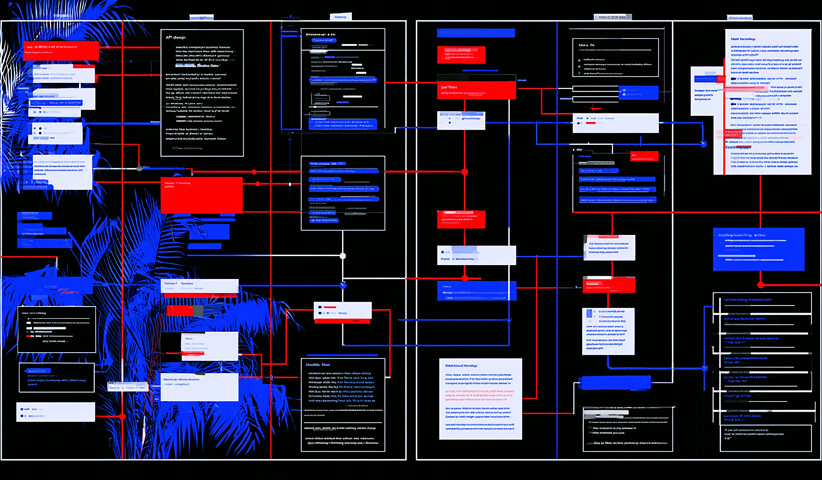 Large interconnected workflow diagram showing AI prompts, responses, documentation, and development steps across a structured system.