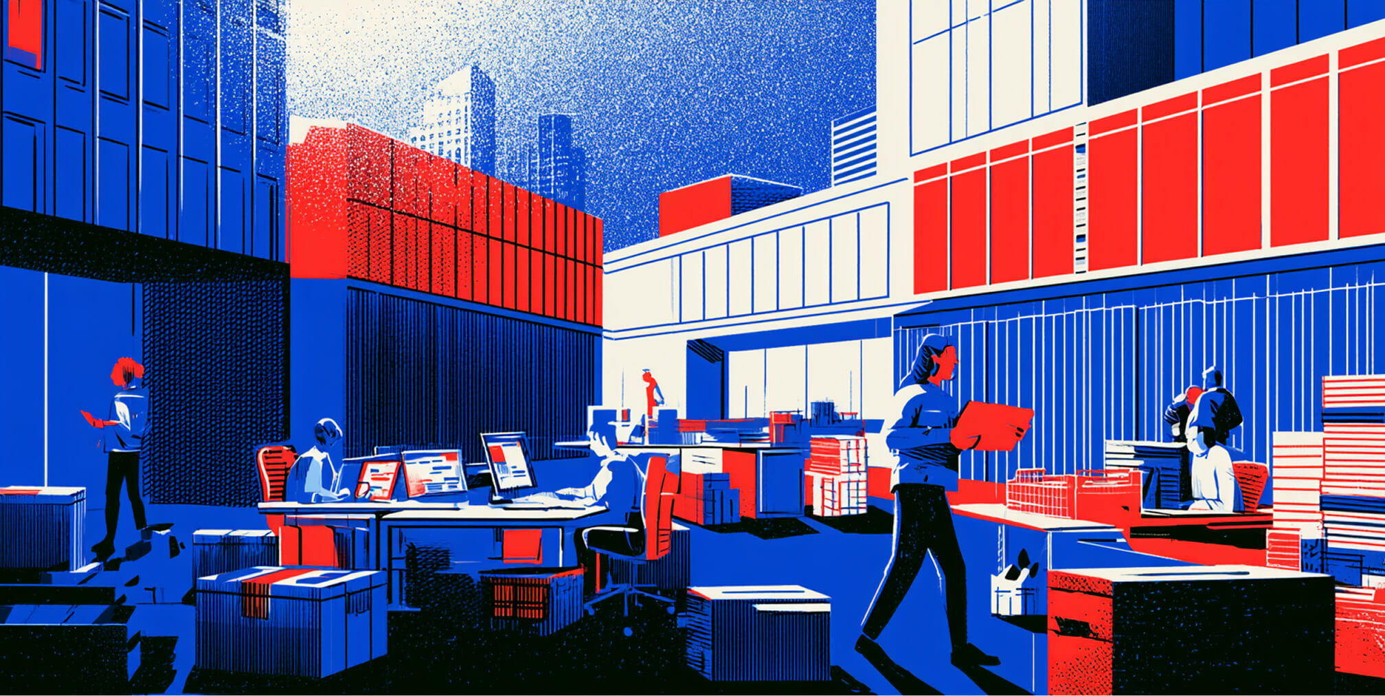 Large creative production environment with multiple team members, computers, and project materials, representing the scale and capabilities businesses should consider when selecting a creative agency.