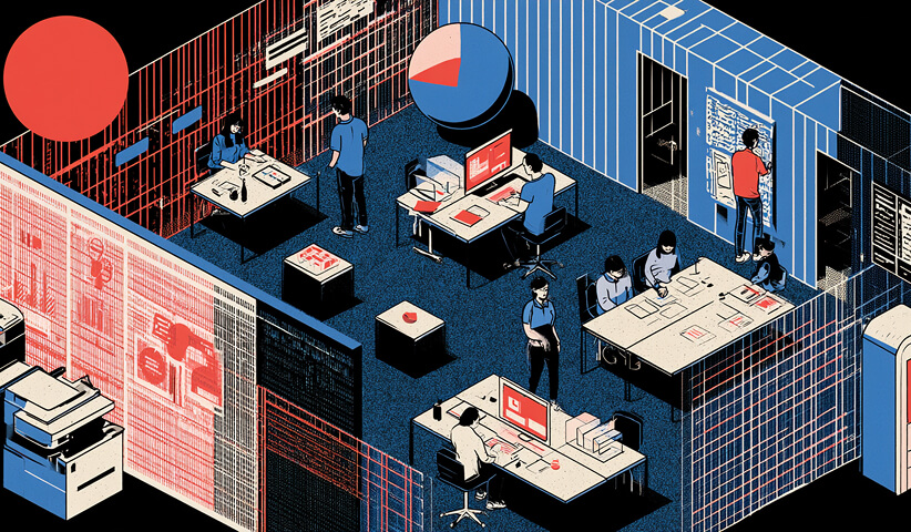 Collaborative office where teams work across strategy, design, and digital systems, representing the process of translating brand purpose into everyday business decisions.