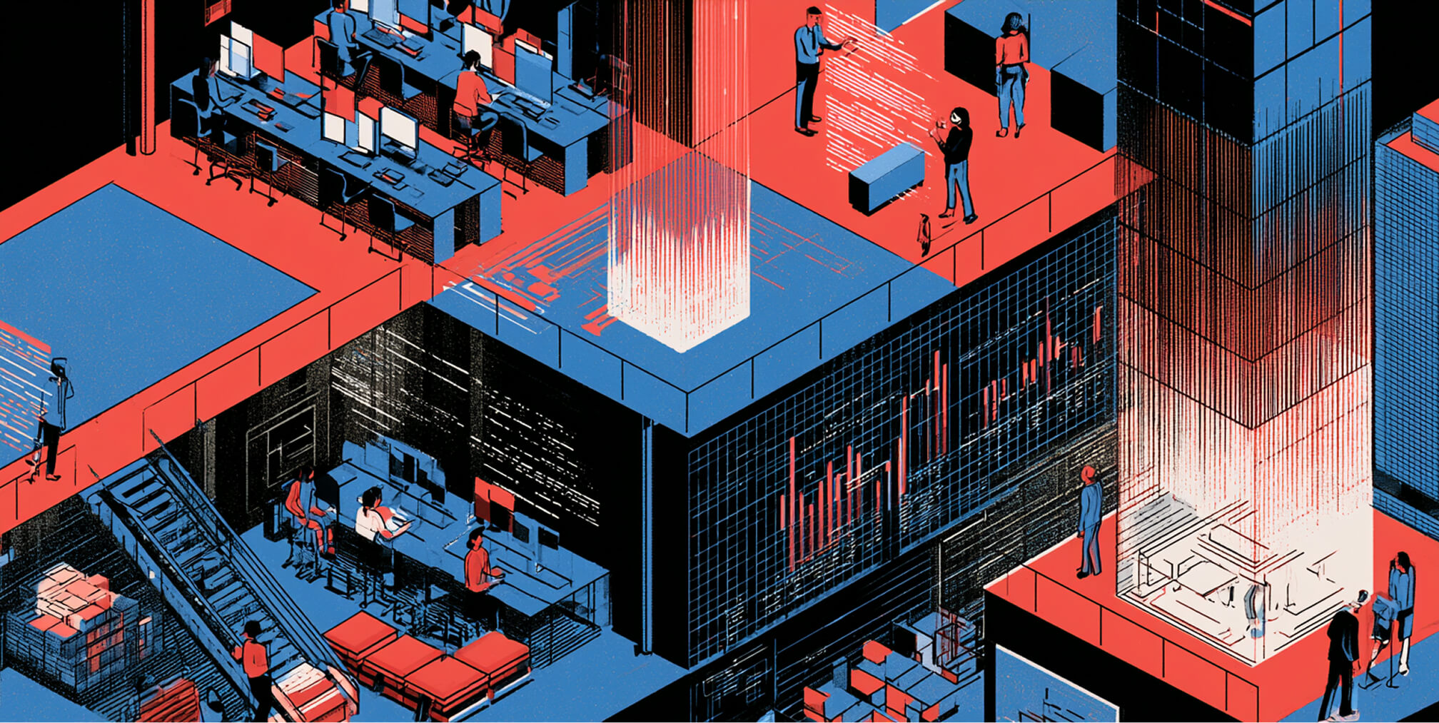 Multi-level organization combining collaborative teams, digital systems, data, and customer-facing environments, illustrating how purpose can become embedded throughout the entire business.