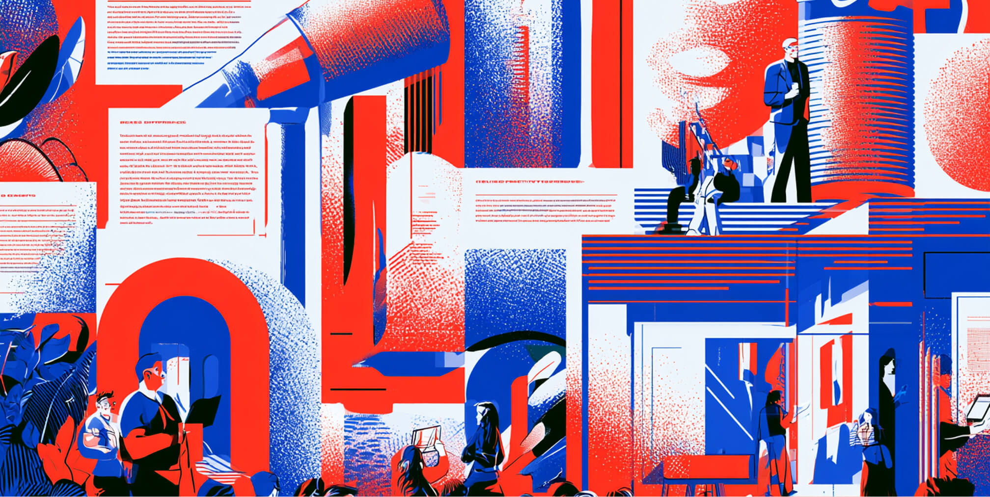 Large-scale composition combining brand communications, editorial content, public spaces, and audience interactions, representing a mature brand consistently expressed across multiple customer touchpoints.