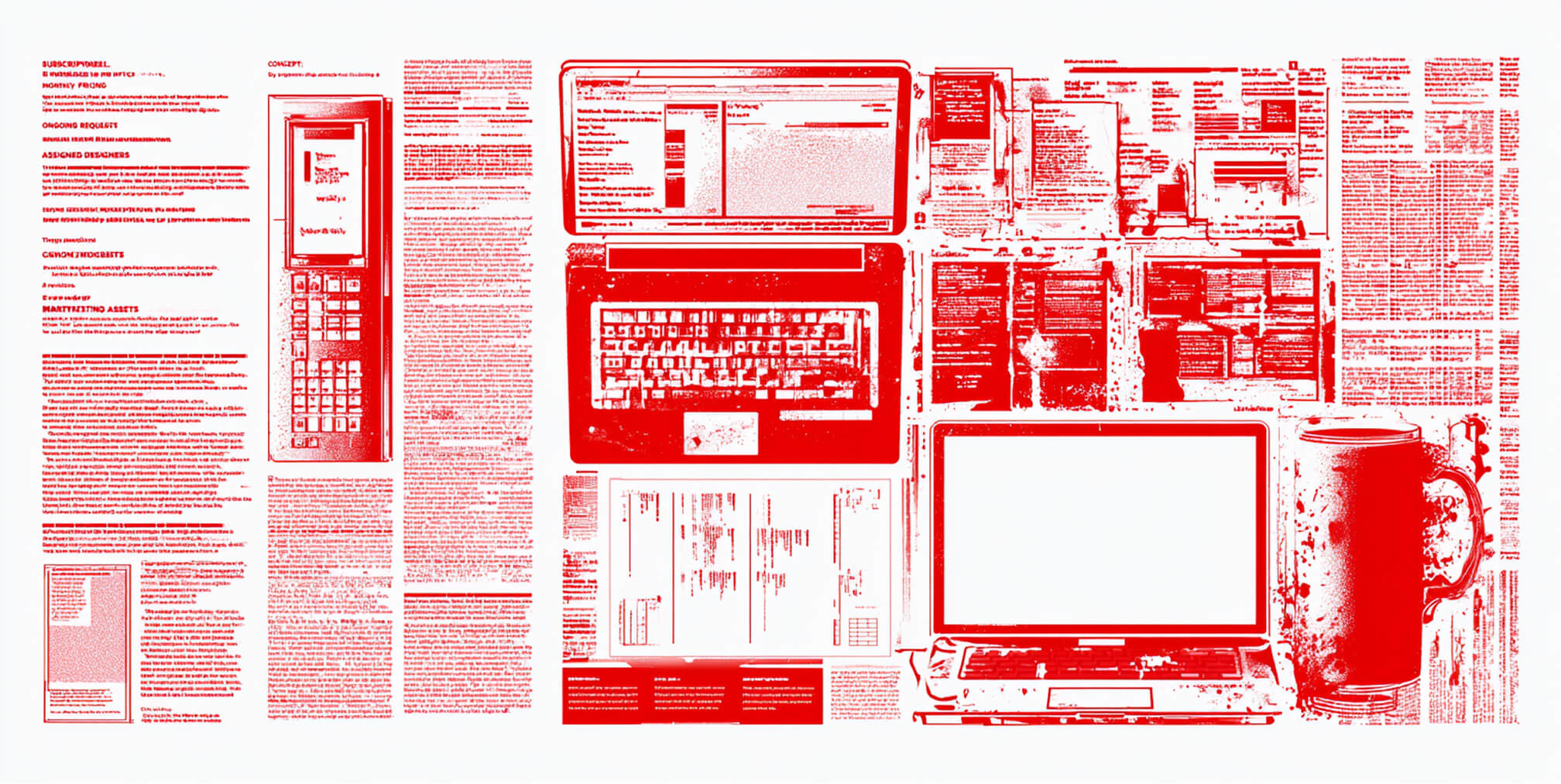 Large creative ecosystem combining digital platforms, production infrastructure, documentation, and a prominent funnel, representing how strategy and creative execution work together to drive marketing outcomes.