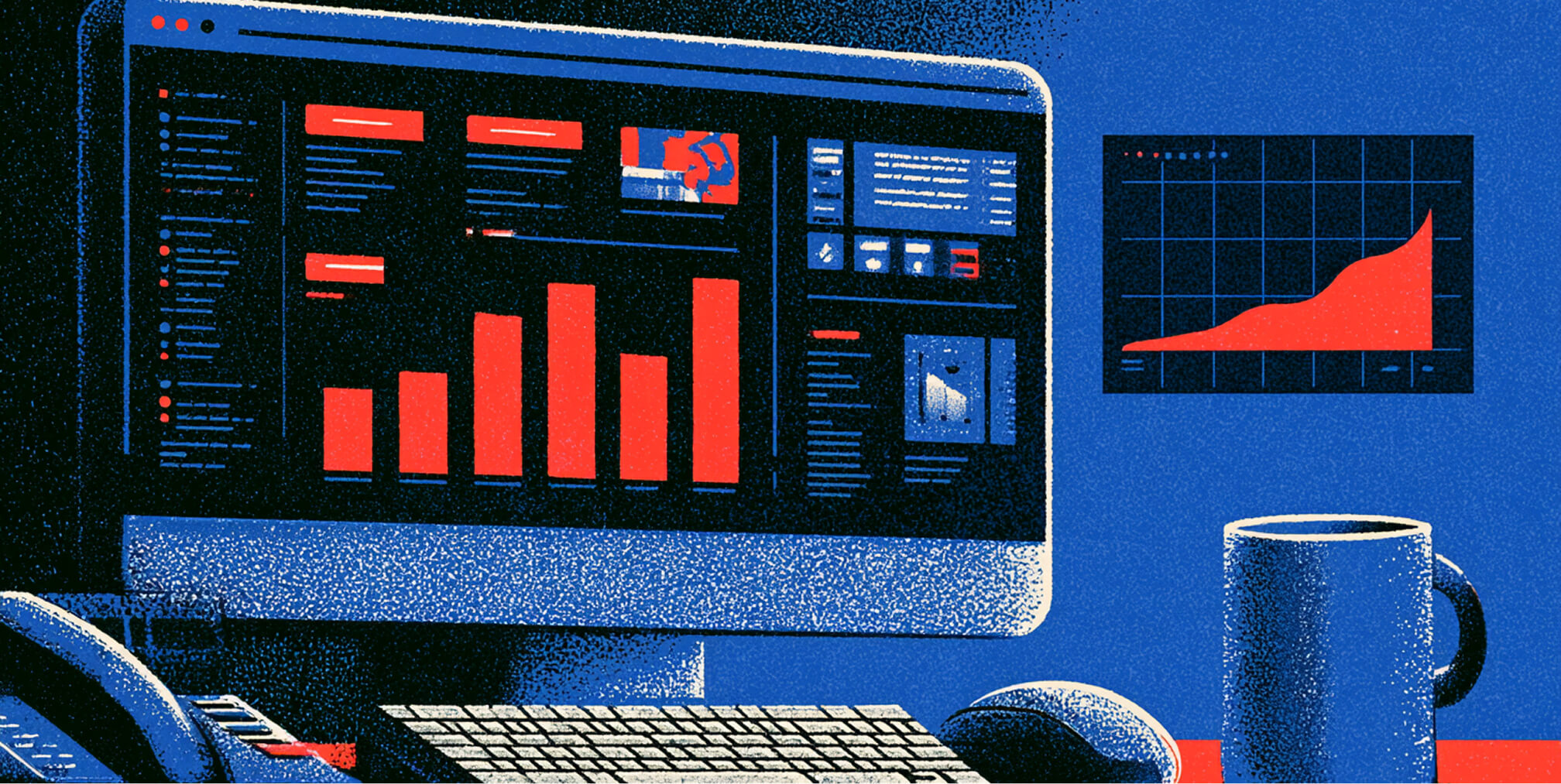 Marketing analytics dashboard displays rising performance charts and conversion data, representing measurement and optimization used to turn marketing activity into stronger results.