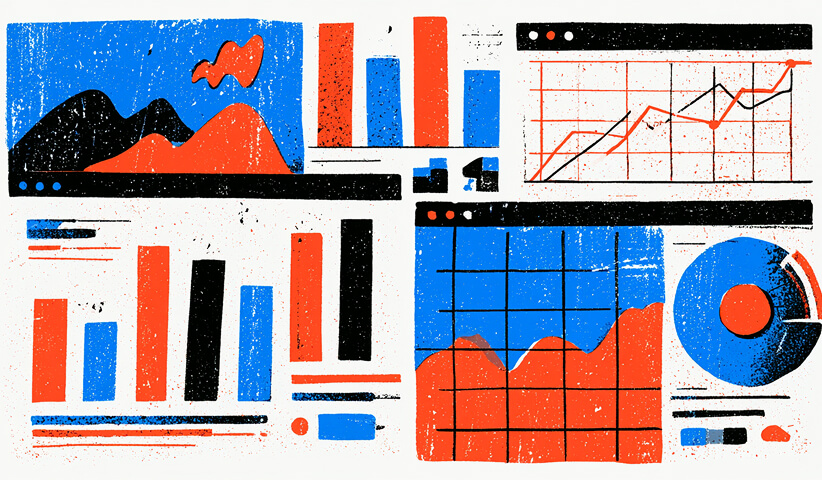 Multi-panel analytics dashboard displaying bar charts, line graphs, and audience performance data.