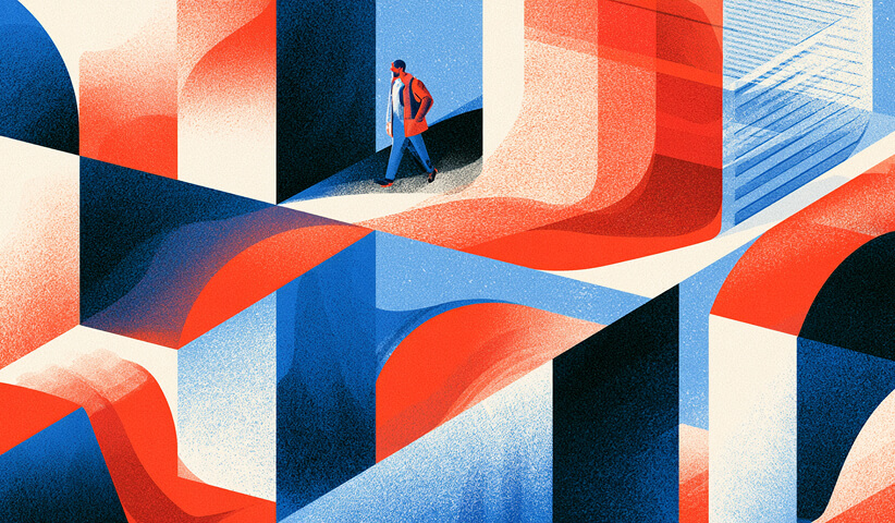 Person navigating interconnected abstract pathways, representing the process of selecting the right AI platform for different tasks.