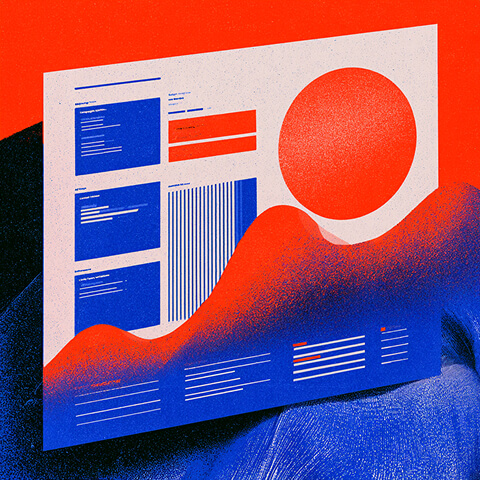 Abstract digital advertising dashboard with modular content panels and data visualizations, representing the structure of a ChatGPT ad campaign.
