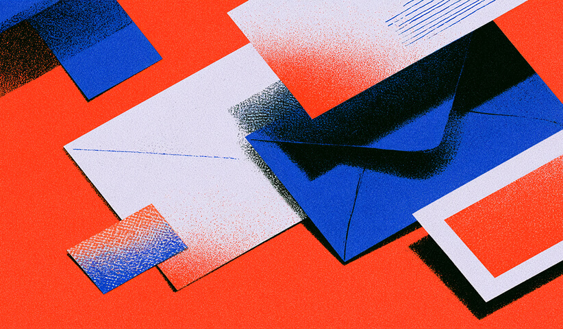 Envelopes, cards, and digital message elements arranged across a surface, representing different ways brands can deliver promotional messages to audiences.